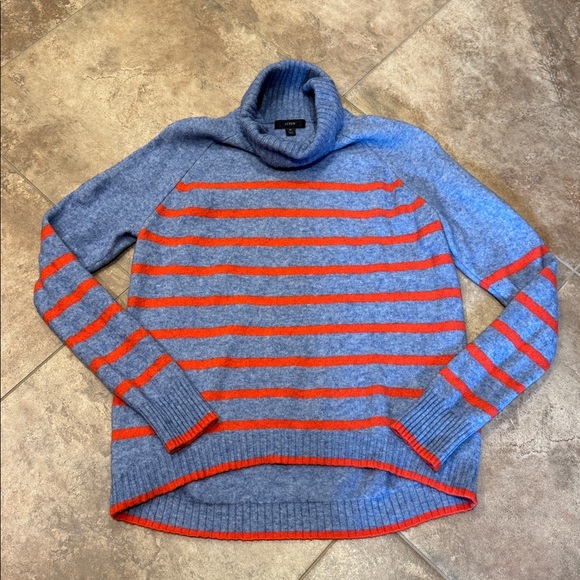J Crew Tipped turtleneck stripe sweater Supersoft yarn—size medium—River Sunset - Picture 2 of 5